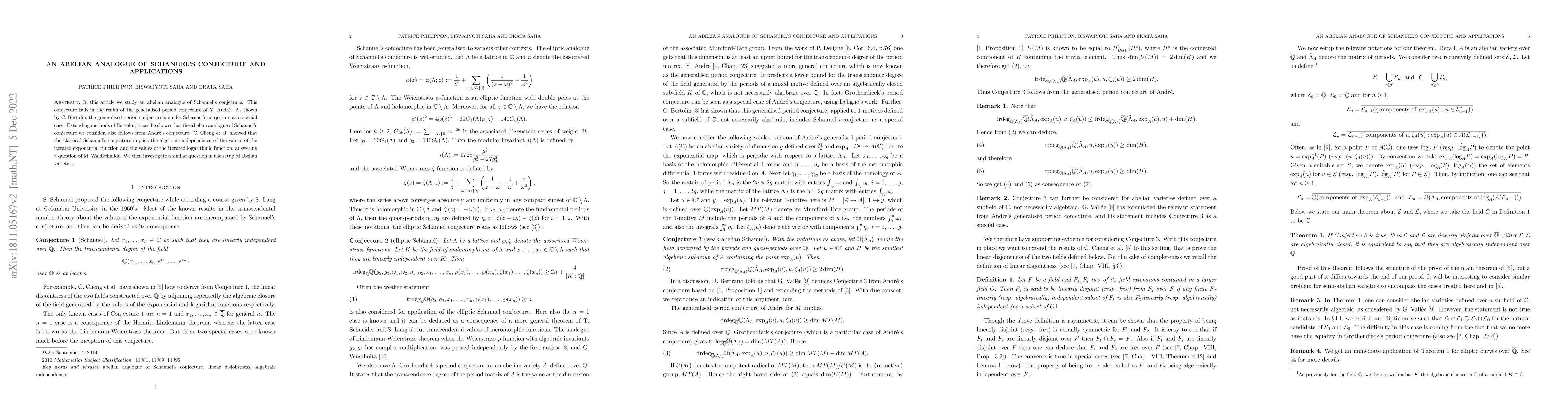 Thumbnail for An abelian analogue of Schanuel's conjecture and applications
