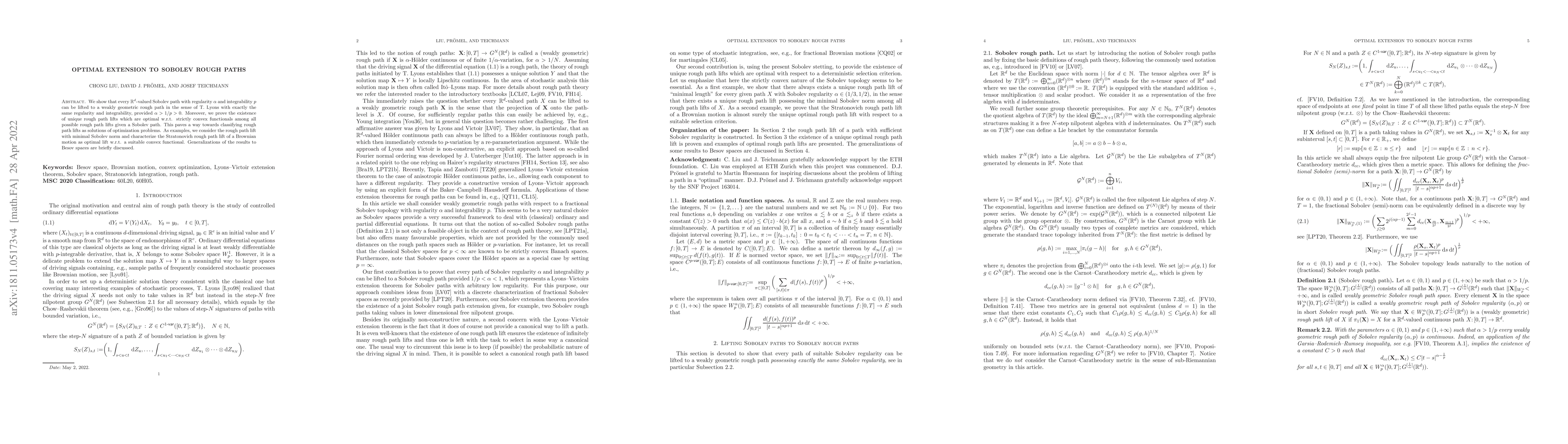 Thumbnail for Optimal extension to Sobolev rough paths