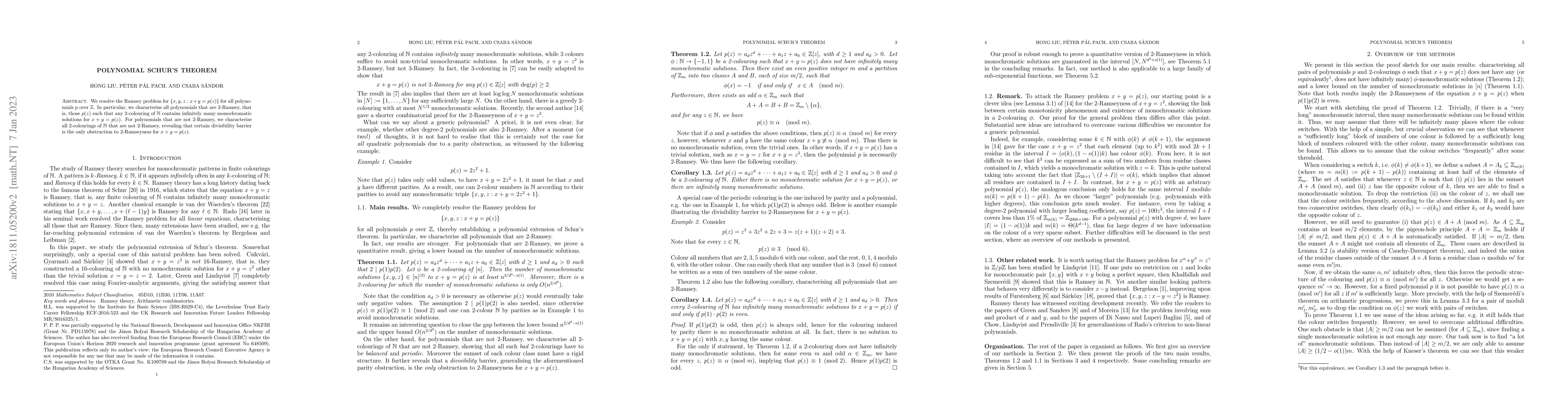 Thumbnail for Polynomial Schur's theorem