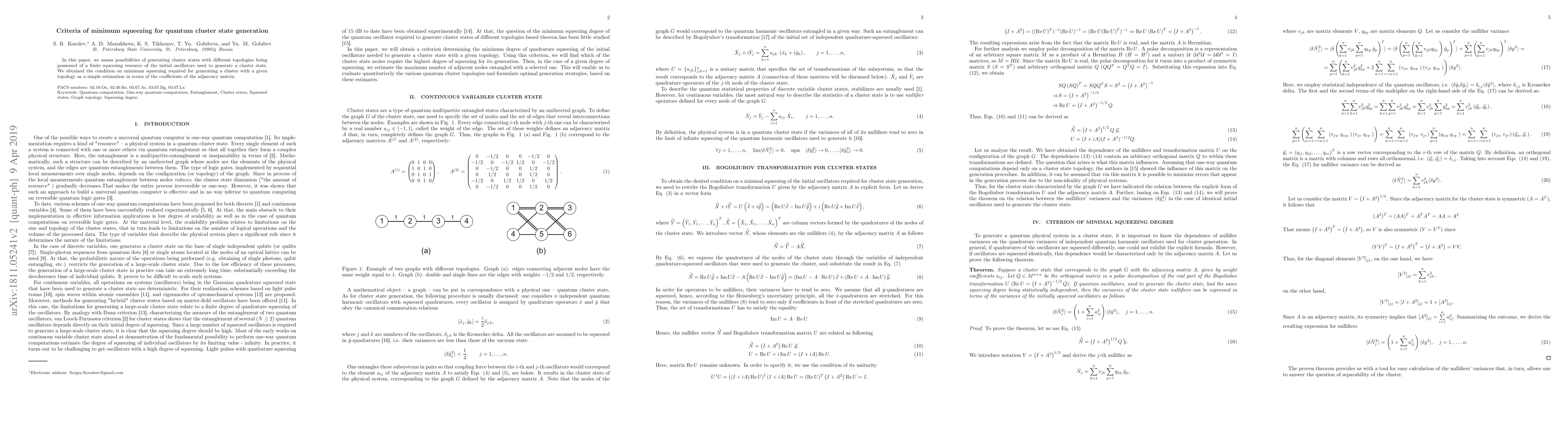 Thumbnail for Criteria of minimum squeezing for quantum cluster state generation