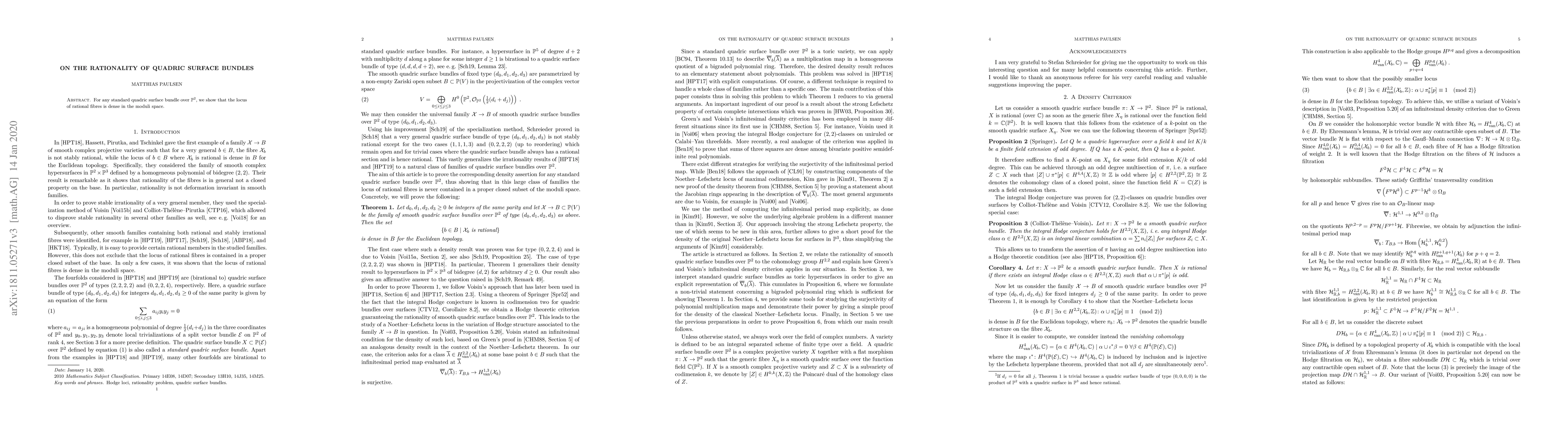 Thumbnail for On the rationality of quadric surface bundles