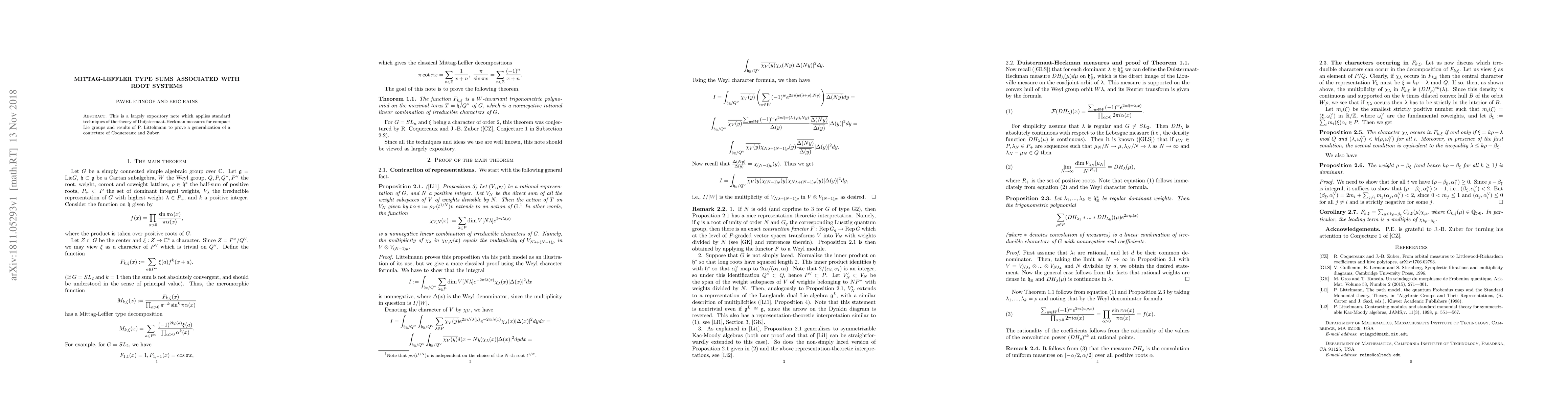 Thumbnail for Mittag-Leffler type sums associated with root systems