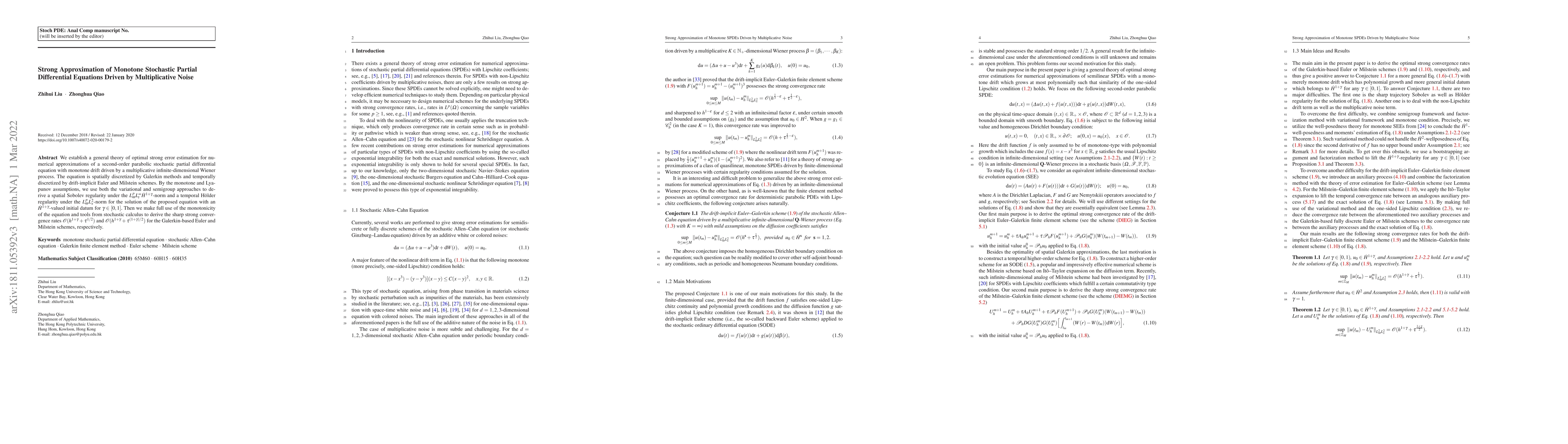 Thumbnail for Strong Approximation of Monotone Stochastic Partial Differential
  Equations Driven by Multiplicative Noise