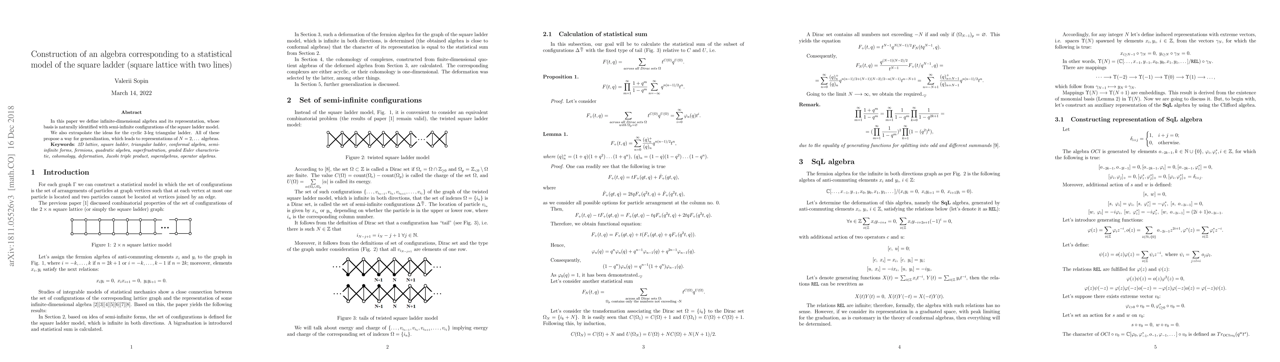 Thumbnail for Construction of an algebra corresponding to a statistical model of the
  square ladder (square lattice with two lines)