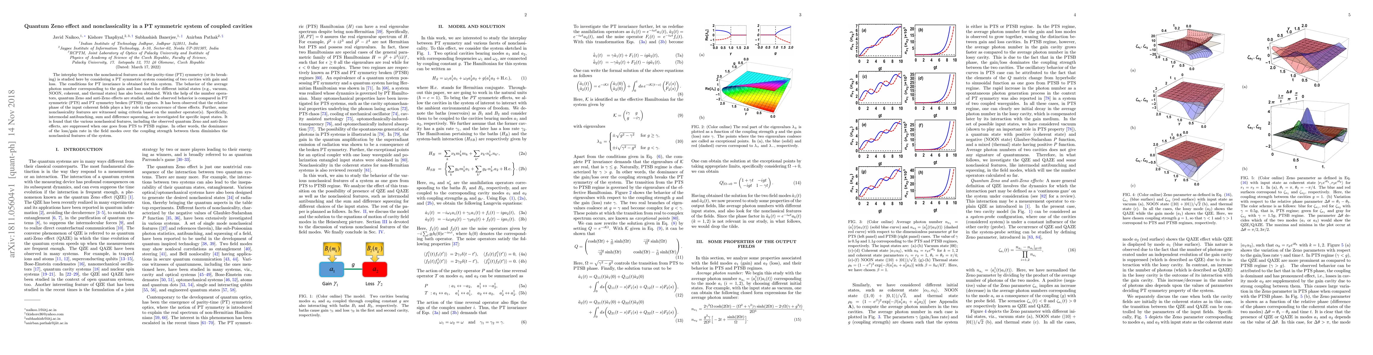 Thumbnail for Quantum Zeno effect and nonclassicality in a PT symmetric system of
  coupled cavities