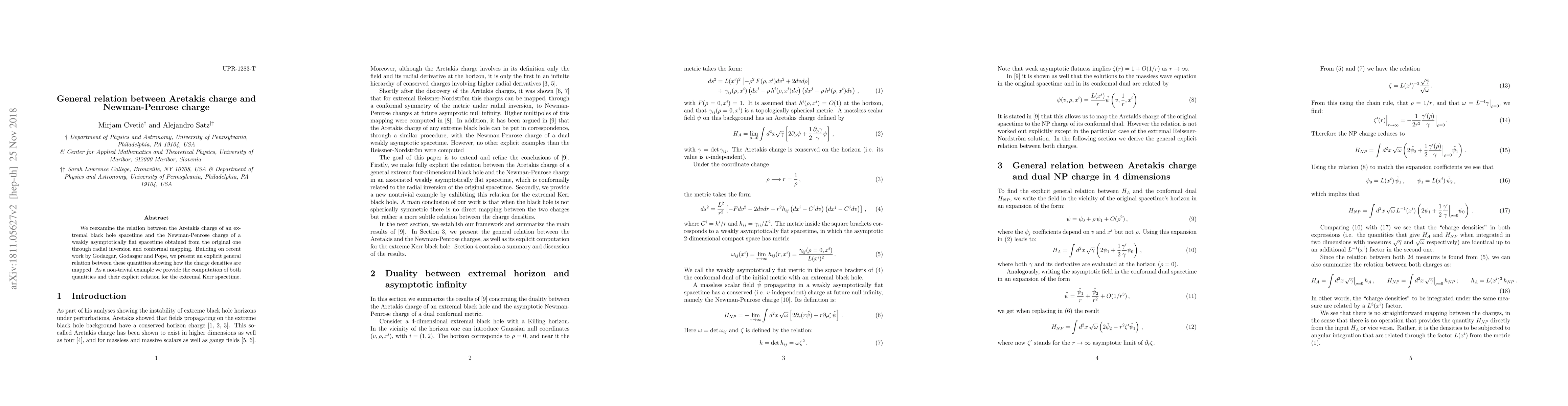 Thumbnail for General relation between Aretakis charge and Newman-Penrose charge
