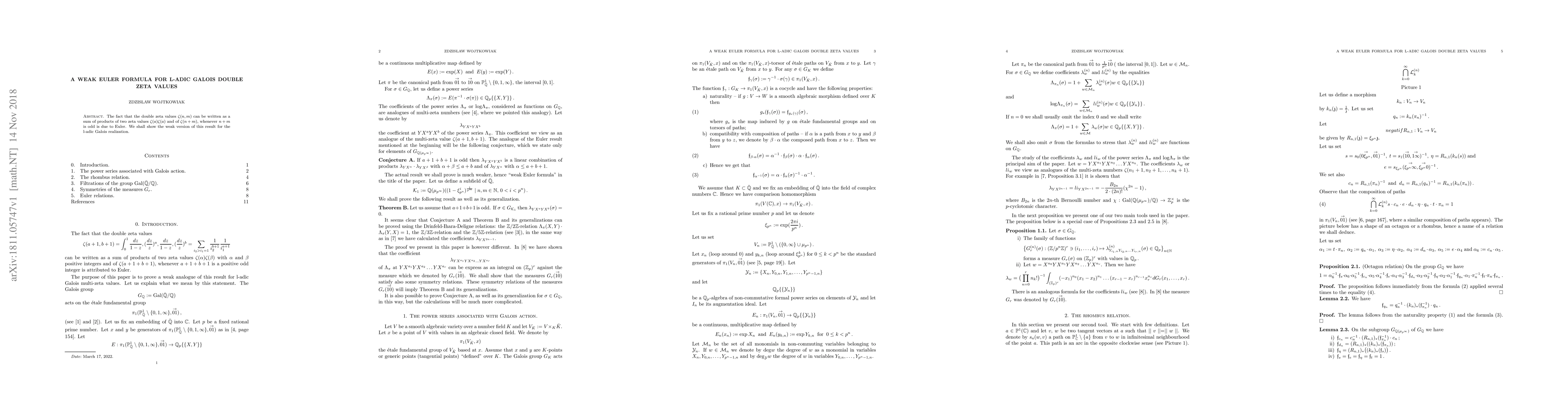 Thumbnail for A Weak Euler Formula for l-adic Galois Double Zeta values