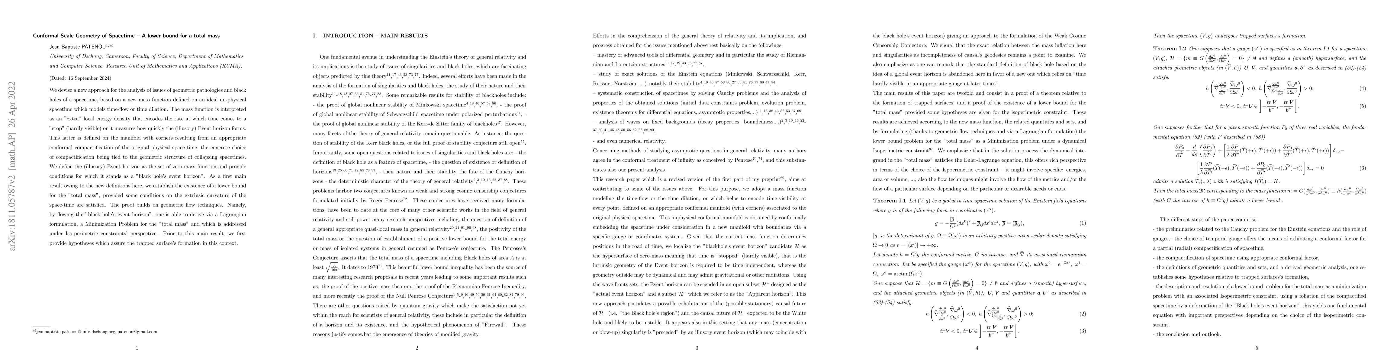 Thumbnail for Conformal Scale Geometry of Spacetime -- A lower bound for a total mass