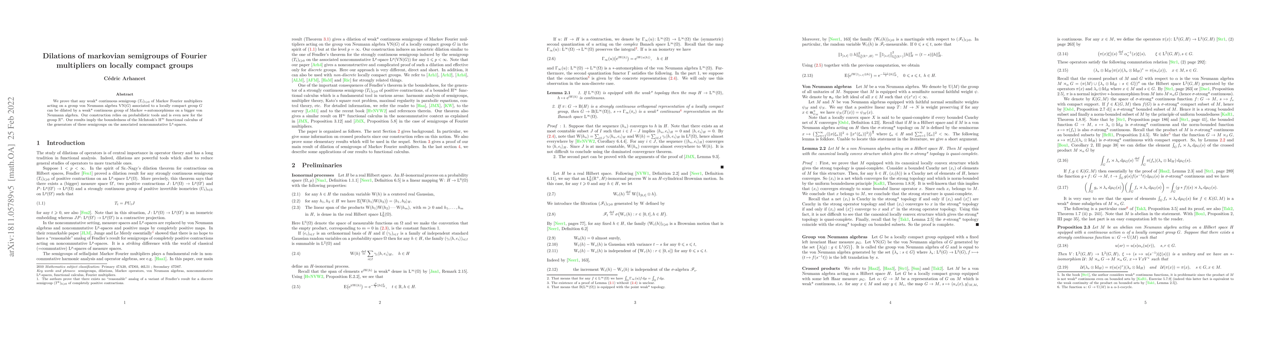 Thumbnail for Dilations of markovian semigroups of Fourier multipliers on locally
  compact groups