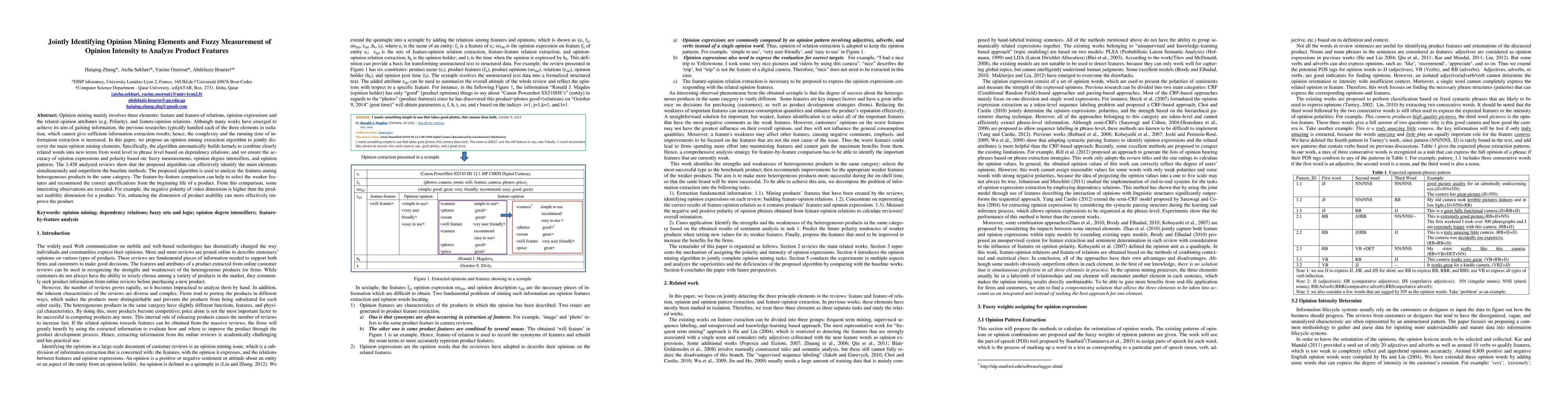 Thumbnail for Jointly identifying opinion mining elements and fuzzy measurement of
  opinion intensity to analyze product features