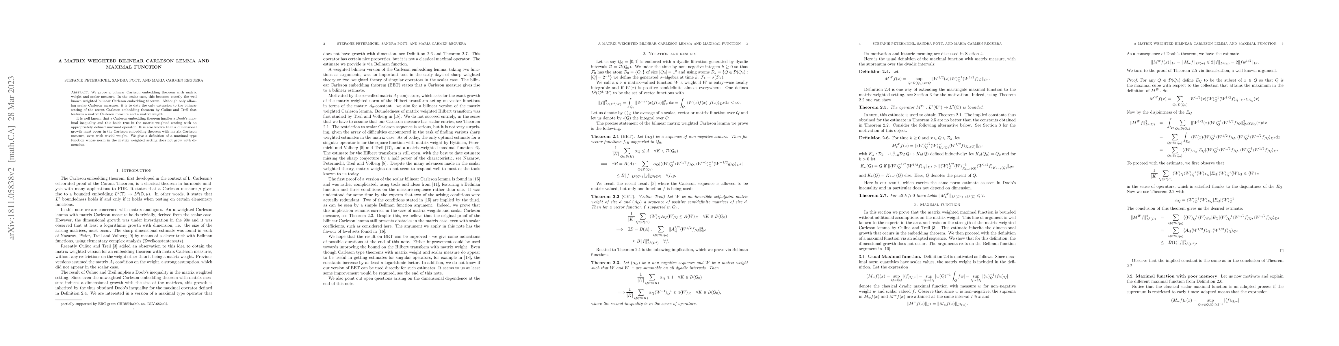 Thumbnail for A matrix weighted bilinear Carleson Lemma and Maximal Function