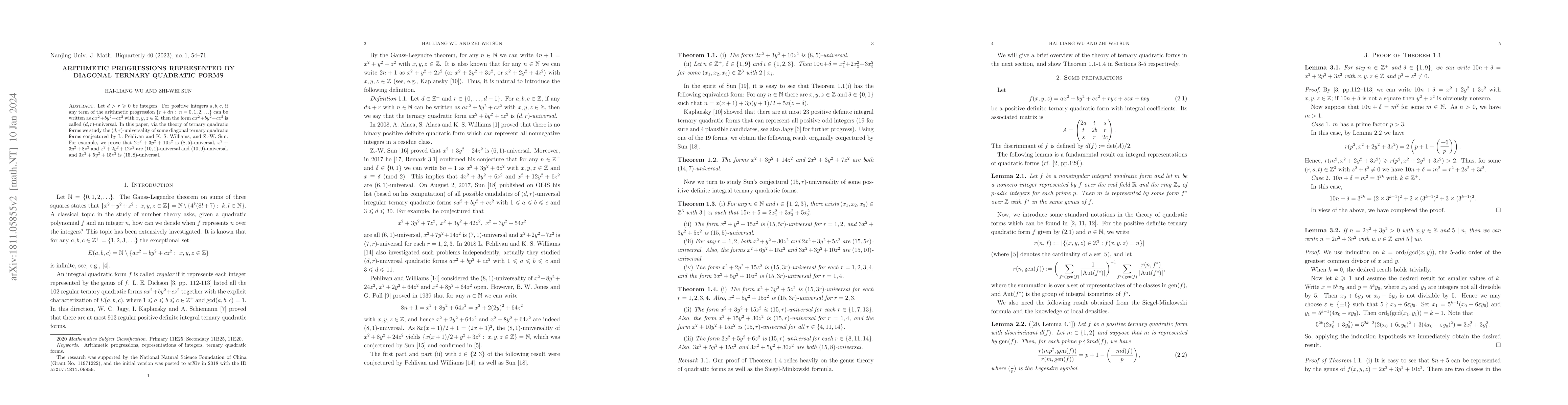 Thumbnail for Arithmetic progressions represented by diagonal ternary quadratic forms