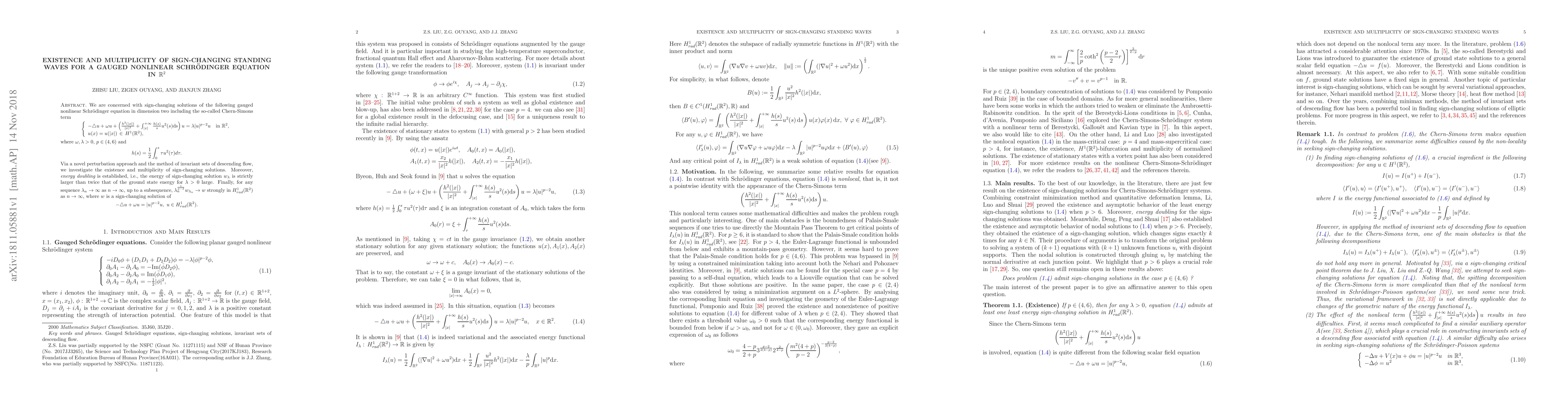 Thumbnail for Existence and multiplicity of sign-changing standing waves for a gauged
  nonlinear Schr\"{o}dinger equation in $\R^2$