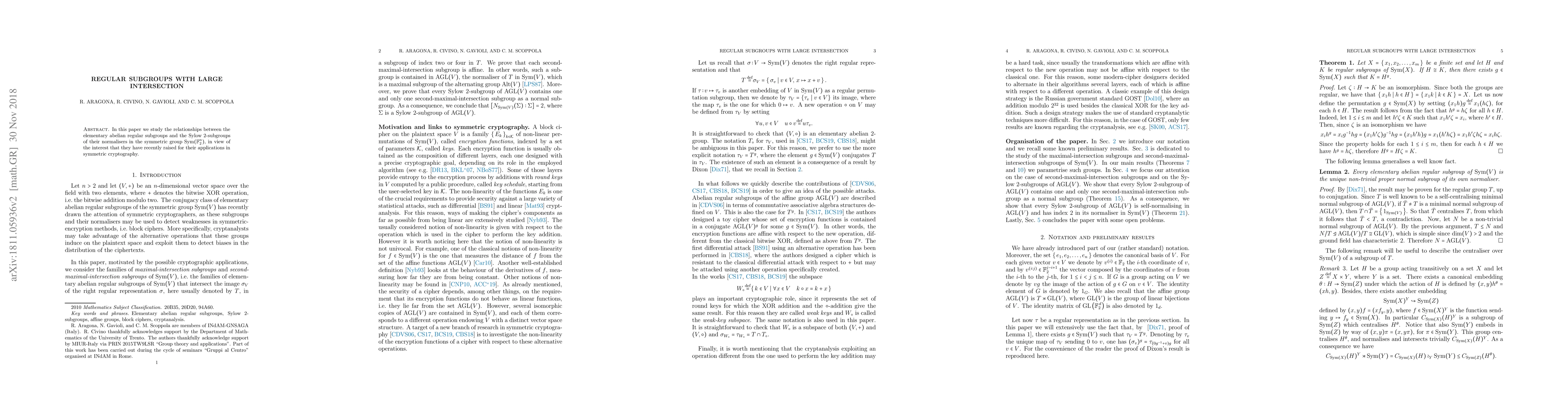 Thumbnail for Regular subgroups with large intersection