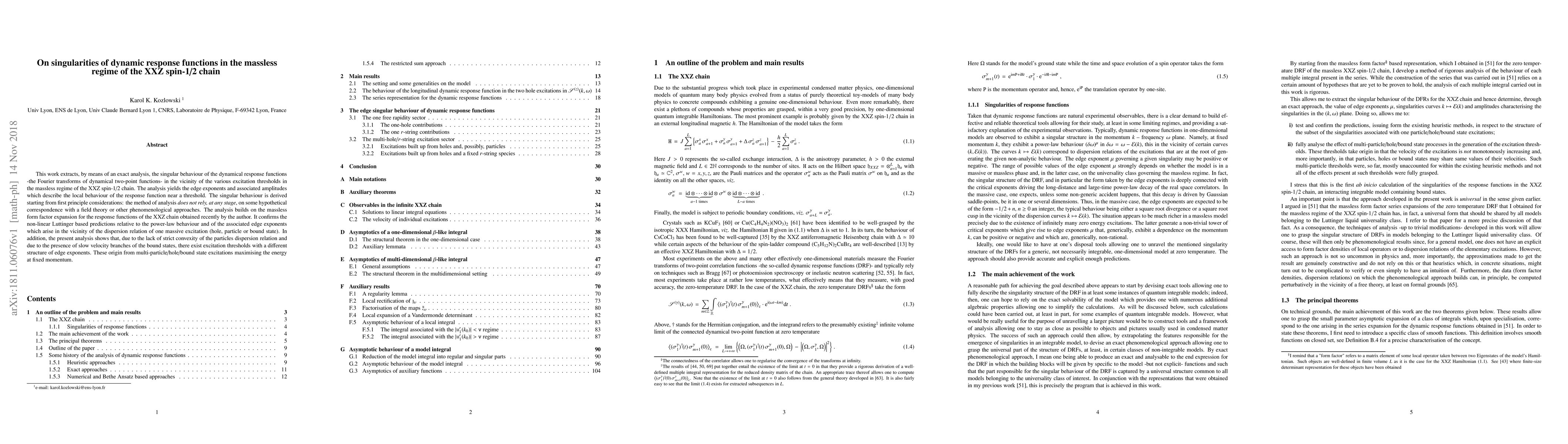 Thumbnail for On singularities of dynamic response functions in the massless regime of
  the XXZ spin-1/2 chain