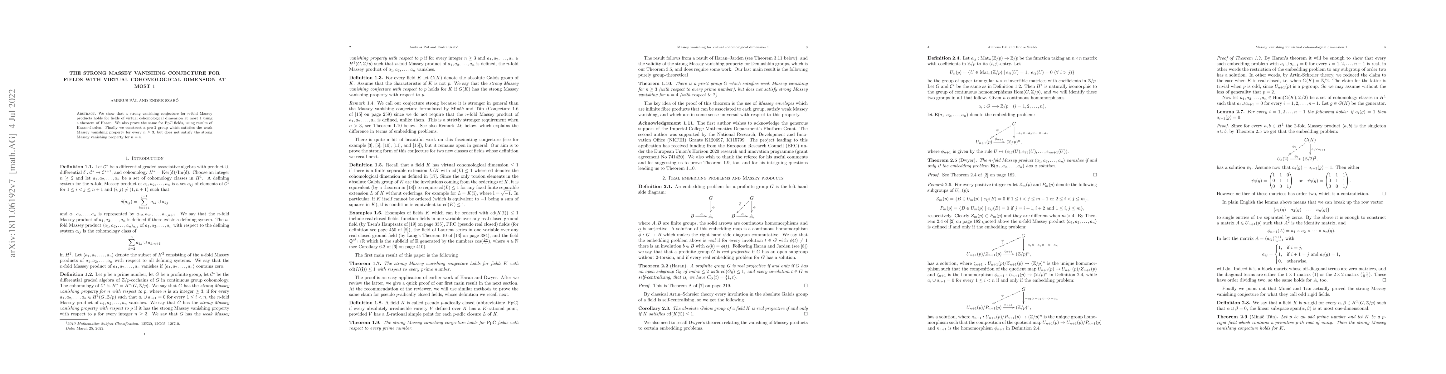 Thumbnail for The strong Massey vanishing conjecture for fields with virtual
  cohomological dimension at most $1$