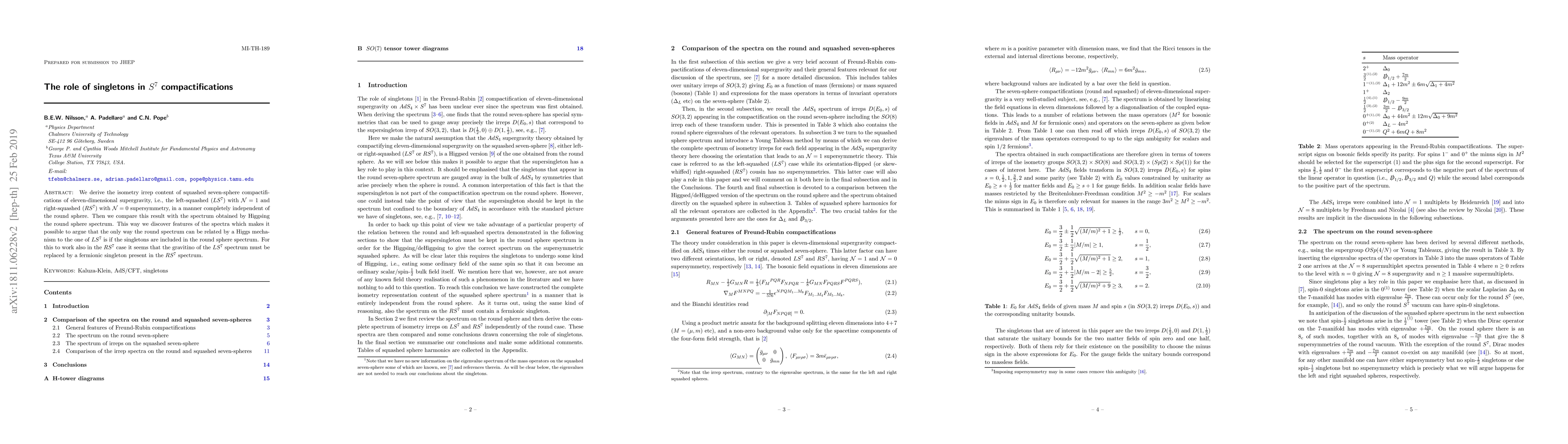 Thumbnail for The role of singletons in $S^7$ compactifications