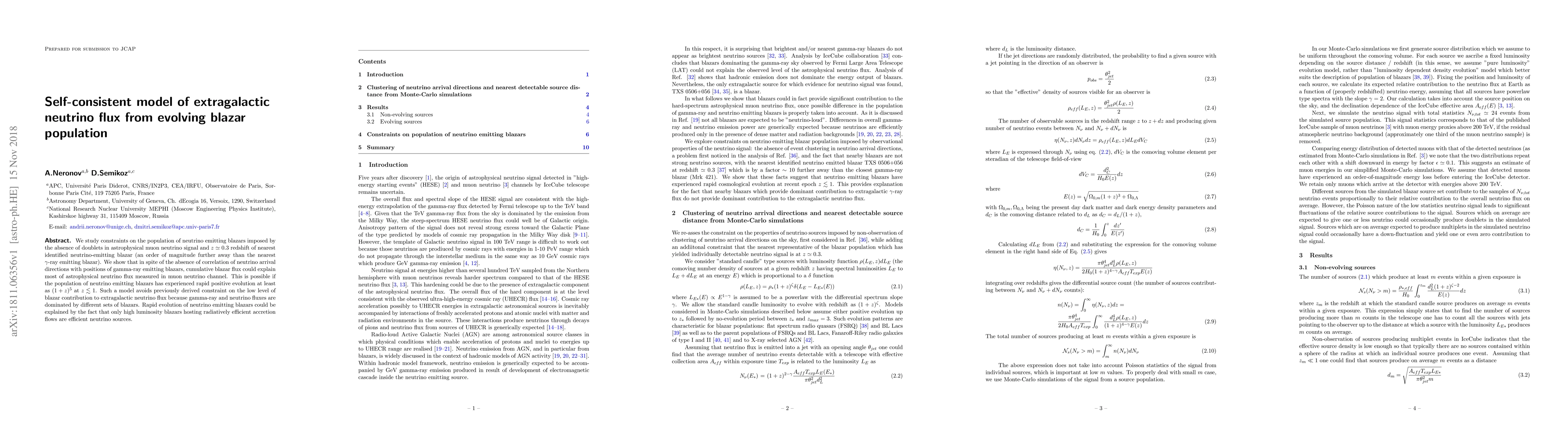 Thumbnail for Self-consistent model of extragalactic neutrino flux from evolving
  blazar population