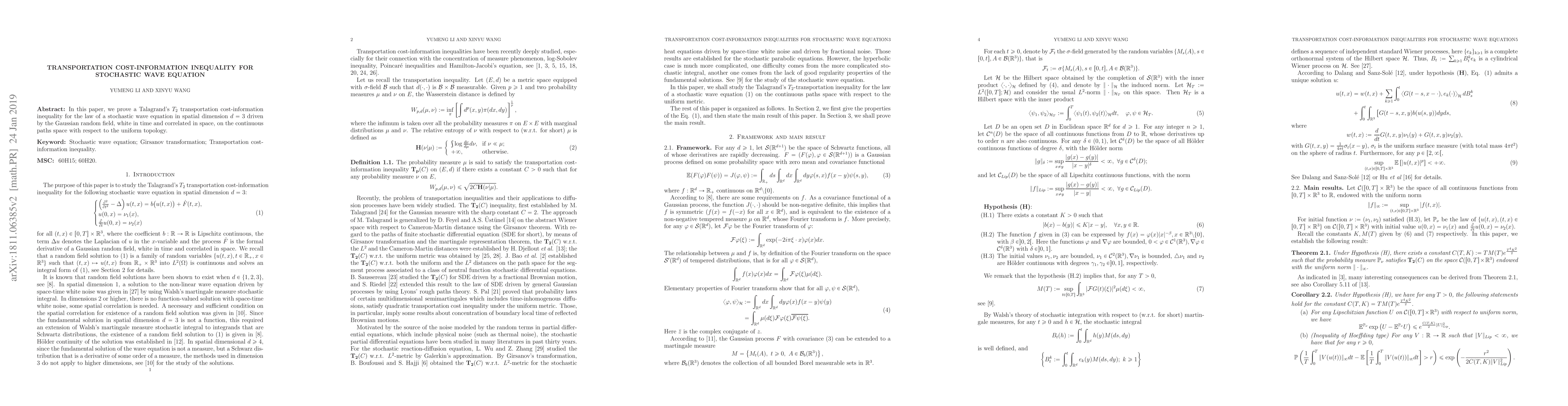 Thumbnail for Transportation inequalities for stochastic wave equation