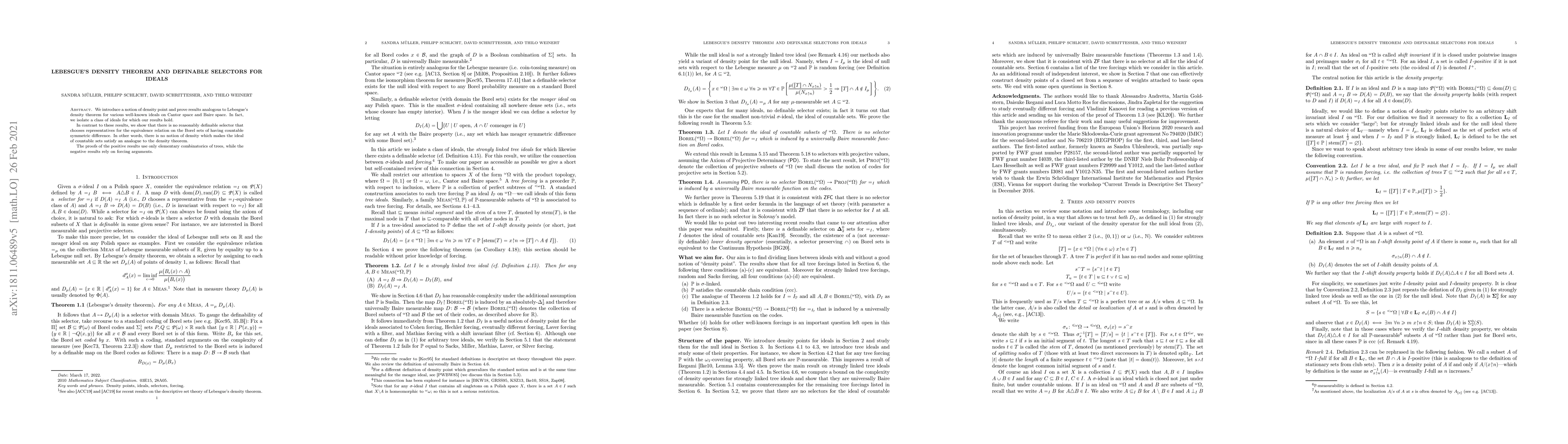 Thumbnail for Lebesgue's Density Theorem and definable selectors for ideals