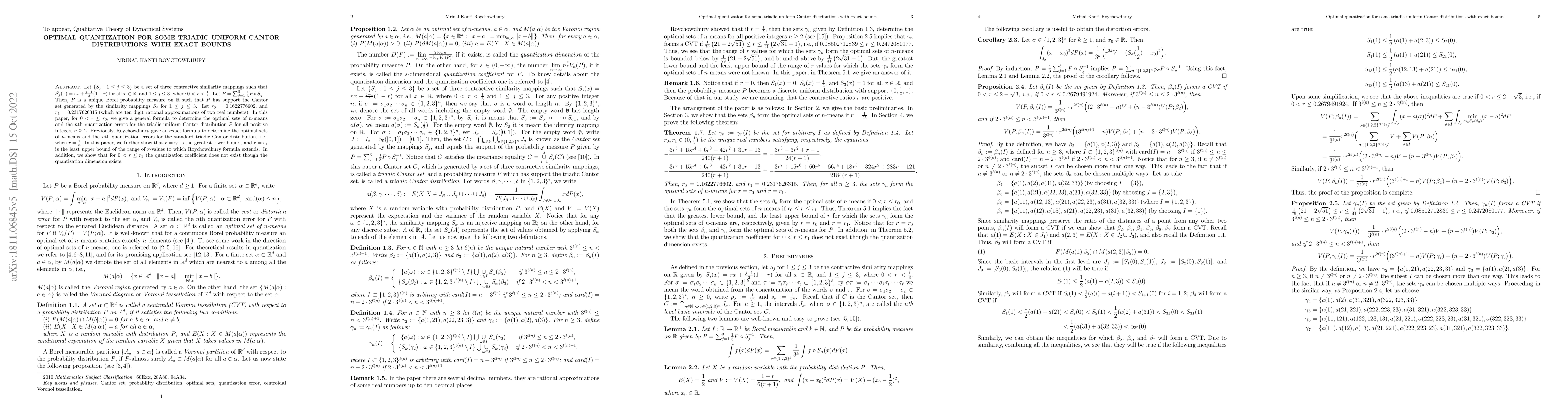 Thumbnail for Optimal quantization for some triadic uniform Cantor distributions with
  exact bounds