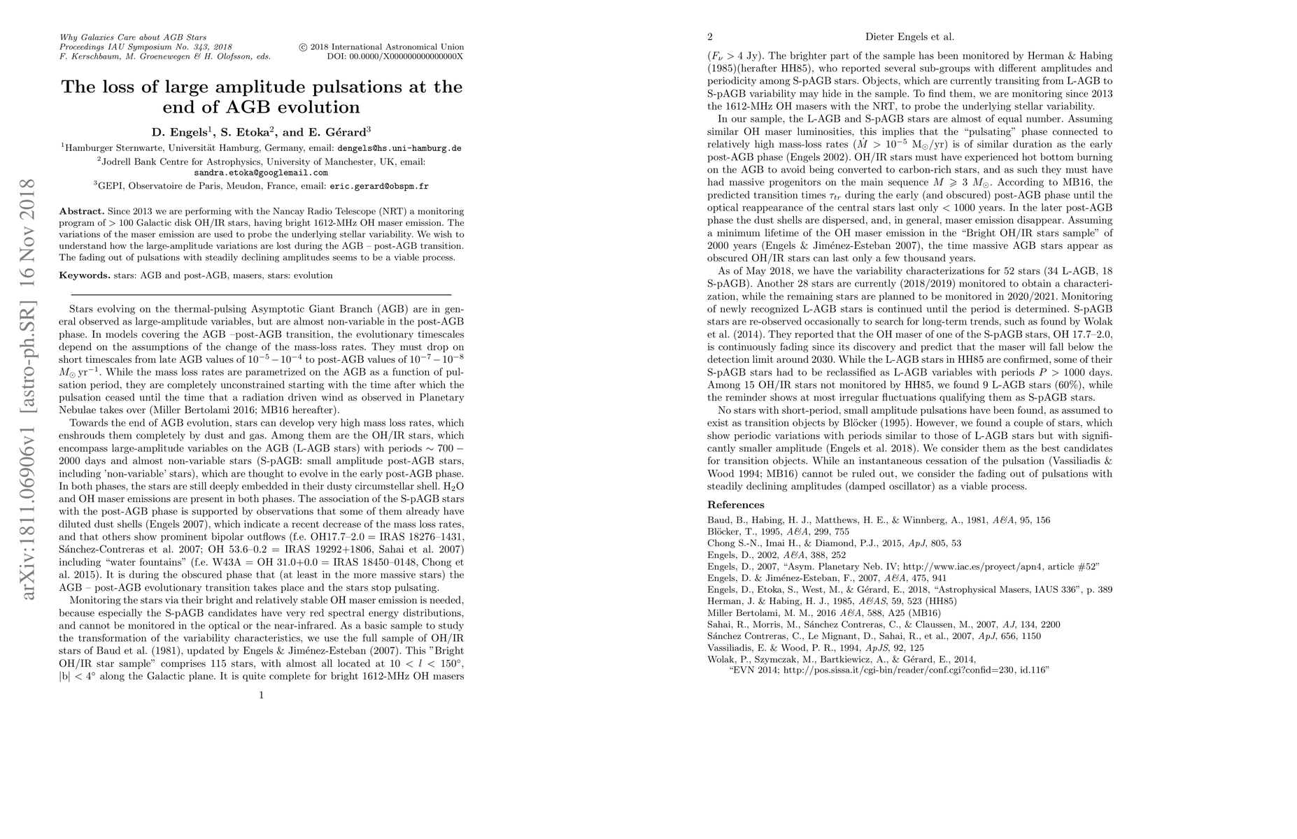 Thumbnail for The loss of large amplitude pulsations at the end of AGB evolution