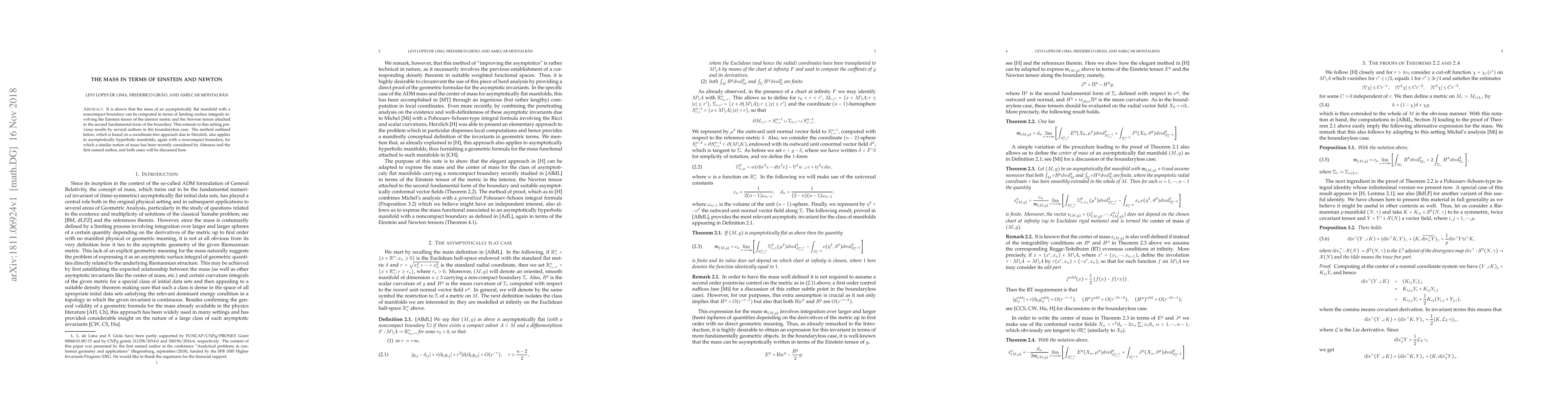 Thumbnail for The mass in terms of Einstein and Newton
