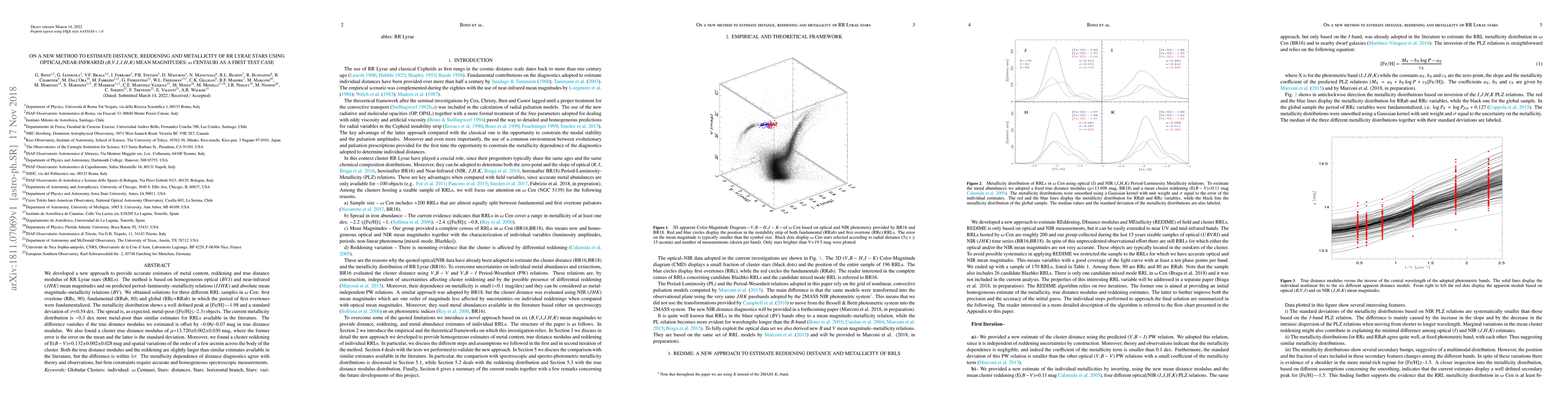 Thumbnail for On a new method to estimate distance, reddening and metallicity of RR
  Lyrae stars using optical/near-infrared ($B$,$V$,$I$,$J$,$H$,$K$) mean
  magnitudes: $\omega$ Centauri as a first test case