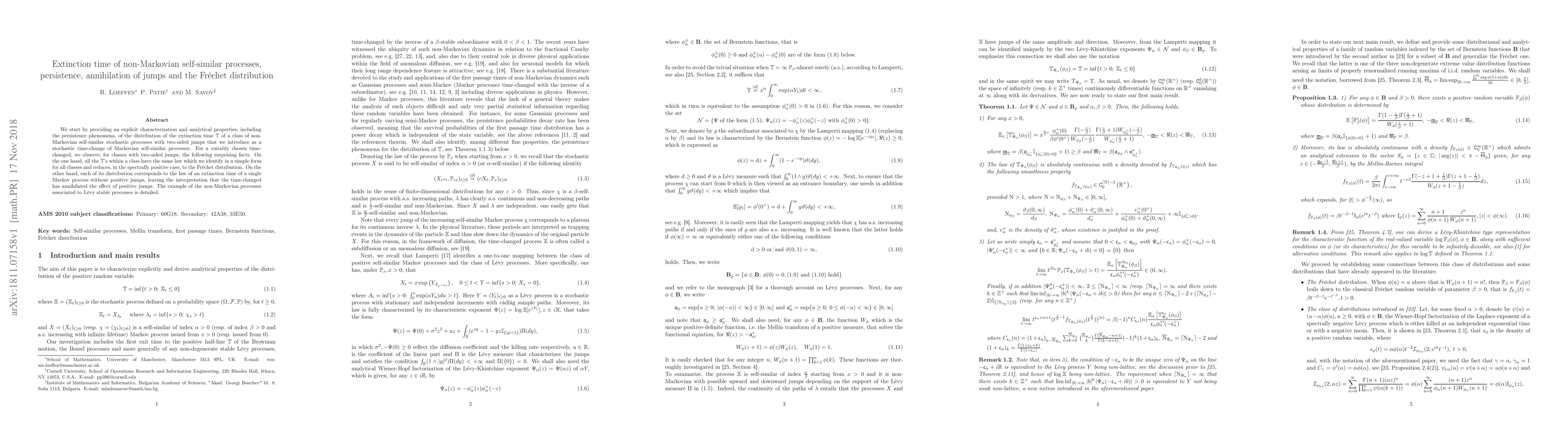 Thumbnail for Extinction time of non-Markovian self-similar processes, persistence,
  annihilation of jumps and the Fr\'echet distribution
