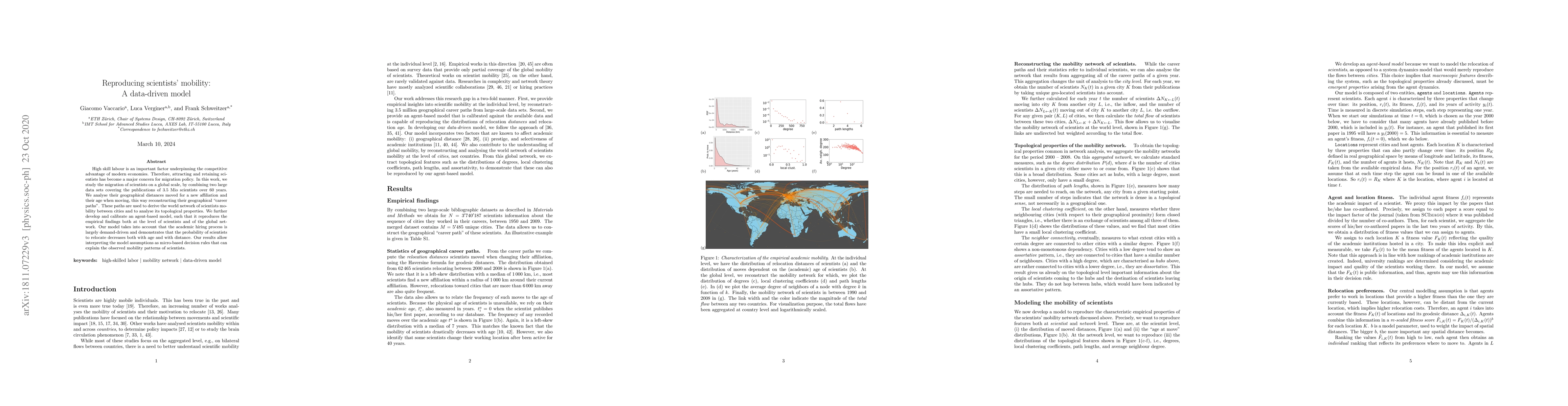 Thumbnail for Reproducing scientists' mobility: A data-driven model