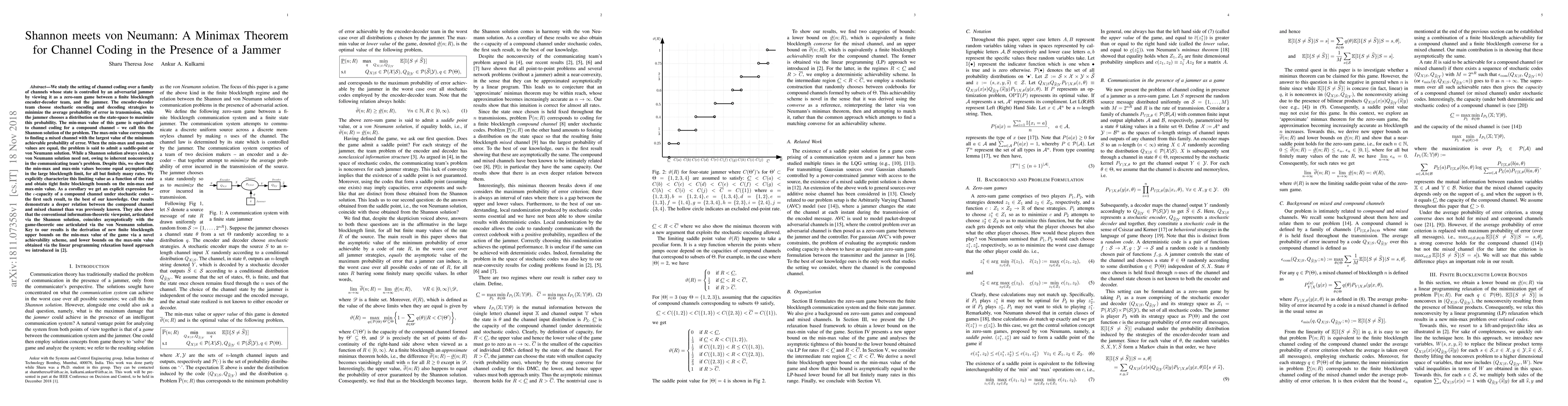 Thumbnail for Shannon meets von Neumann: A Minimax Theorem for Channel Coding in the
  Presence of a Jammer