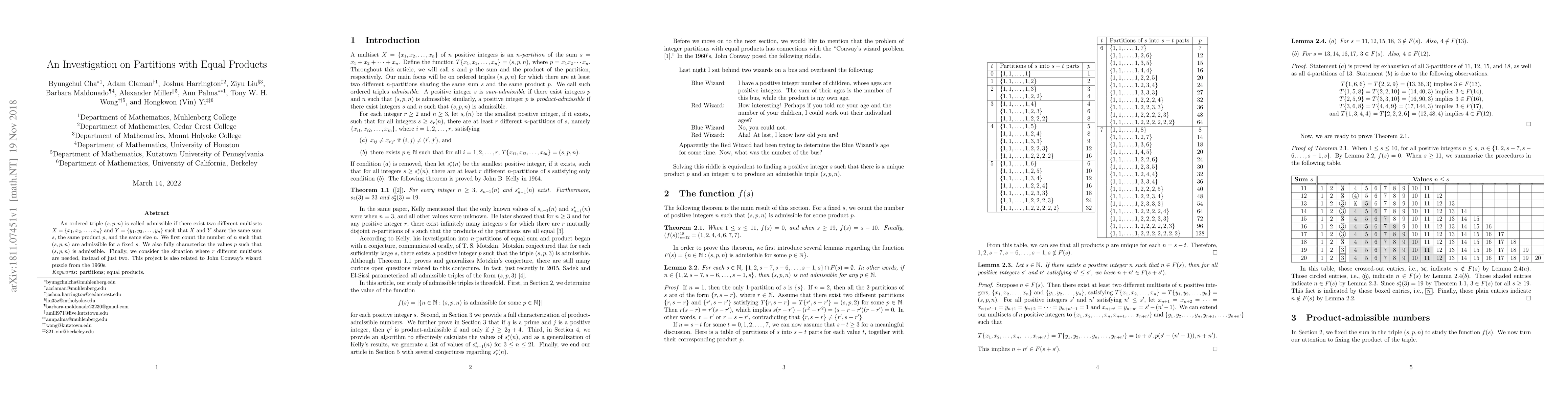 Thumbnail for An Investigation on Partitions with Equal Products