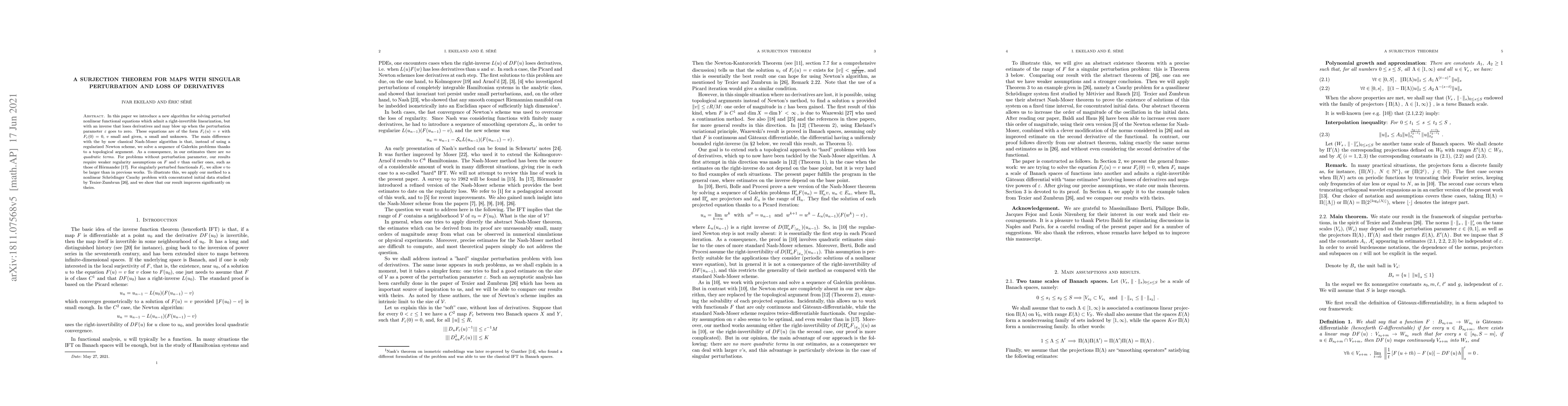 Thumbnail for A surjection theorem for maps with singular perturbation and loss of
  derivatives
