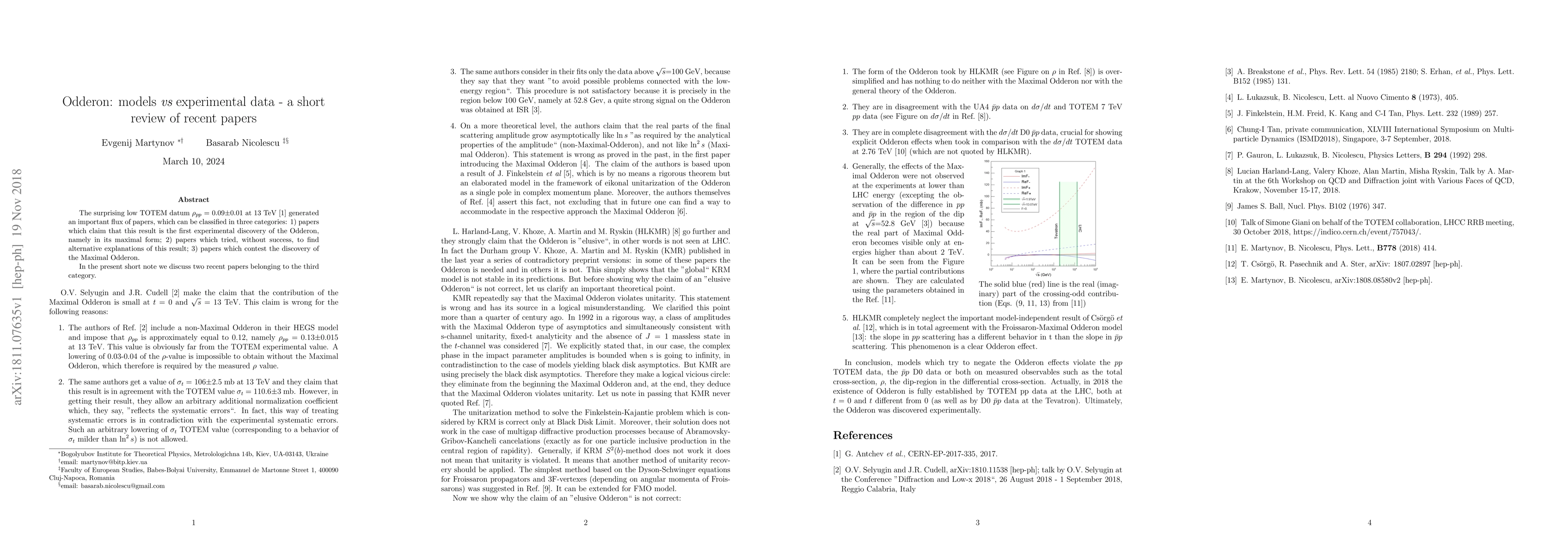 Thumbnail for Odderon: models vs experimental data - a short review of recent papers