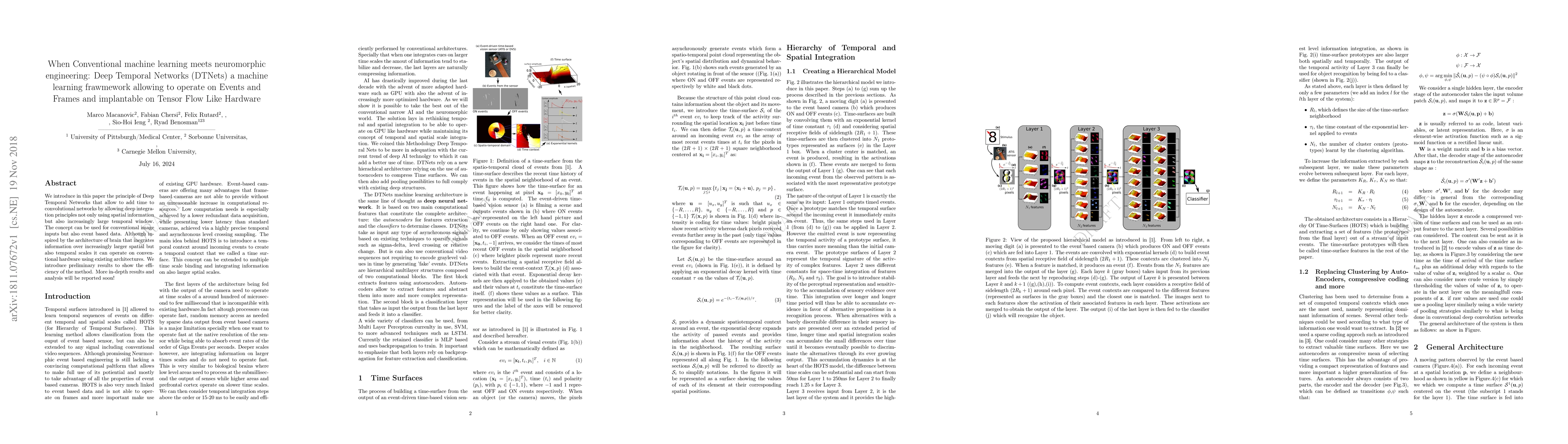 Thumbnail for When Conventional machine learning meets neuromorphic engineering: Deep
  Temporal Networks (DTNets) a machine learning frawmework allowing to operate
  on Events and Frames and implantable on Tensor Flow Like Hardware