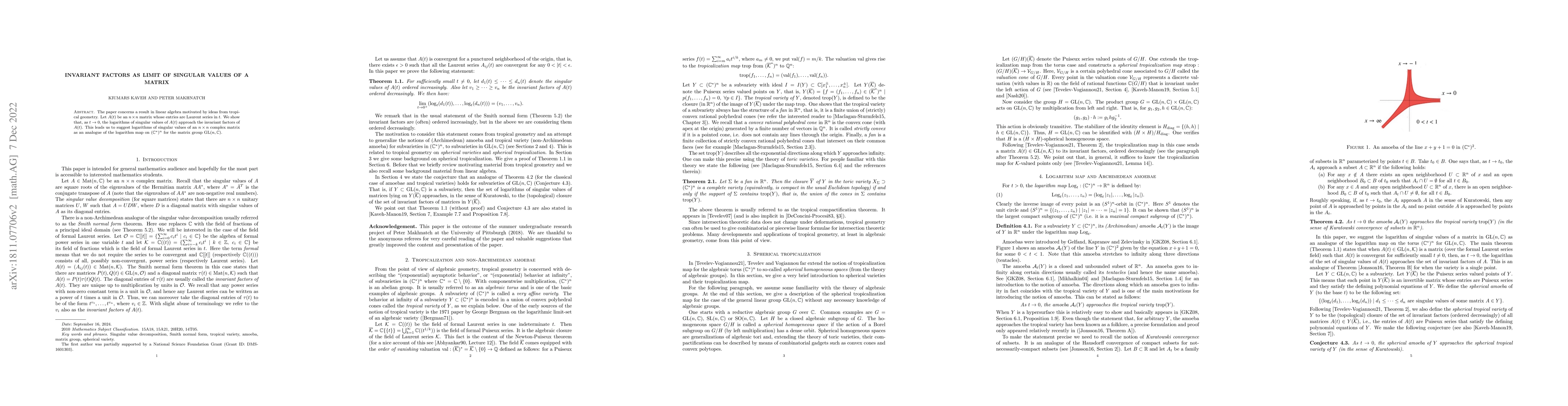 Thumbnail for Invariant factors as limit of singular values of a matrix