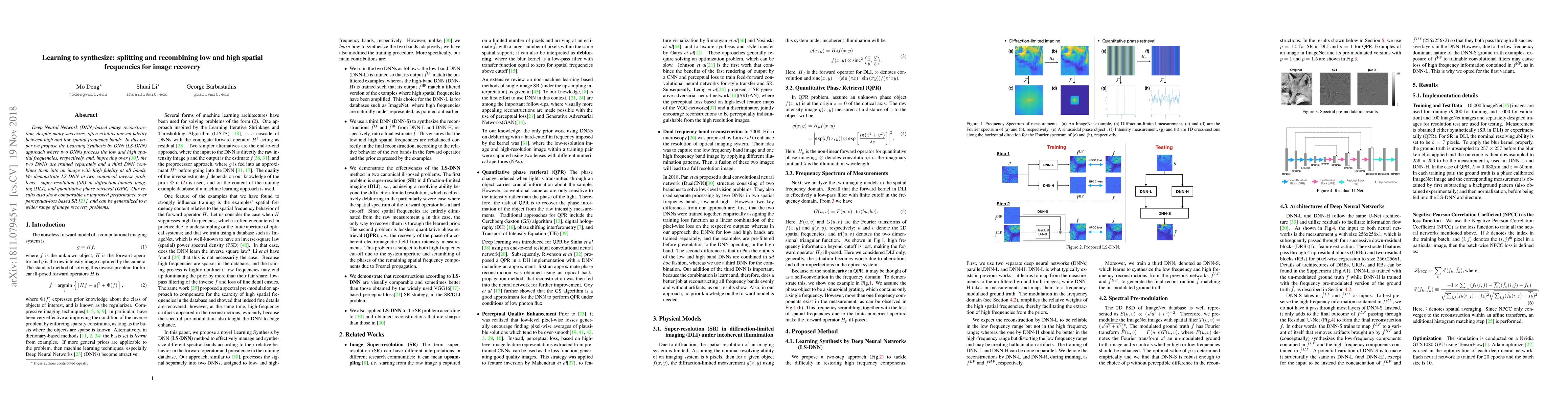 Thumbnail for Learning to synthesize: splitting and recombining low and high spatial
  frequencies for image recovery