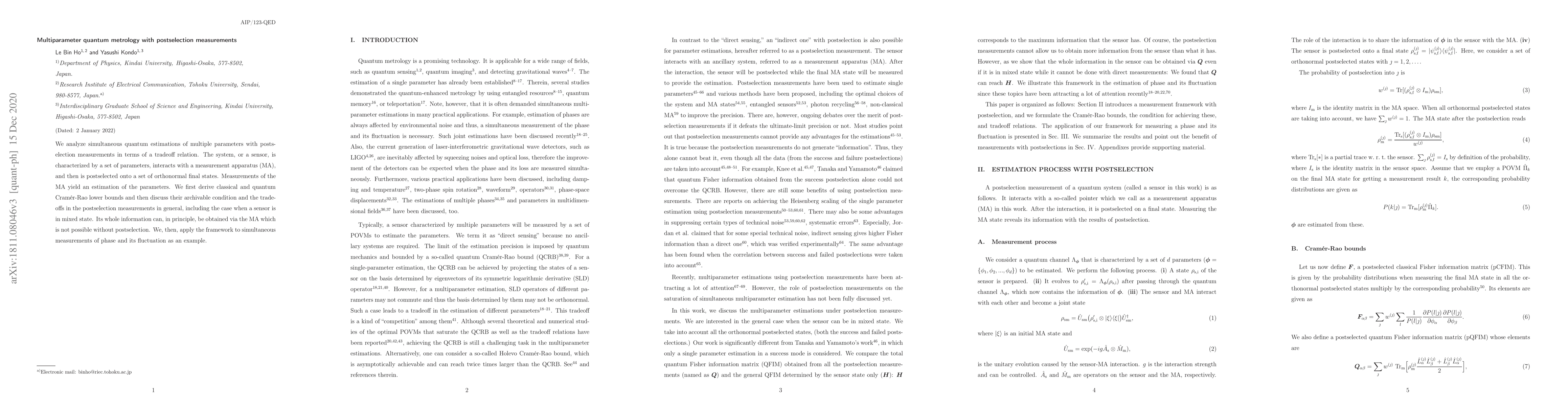 Thumbnail for Multiparameter quantum metrology with postselection measurements