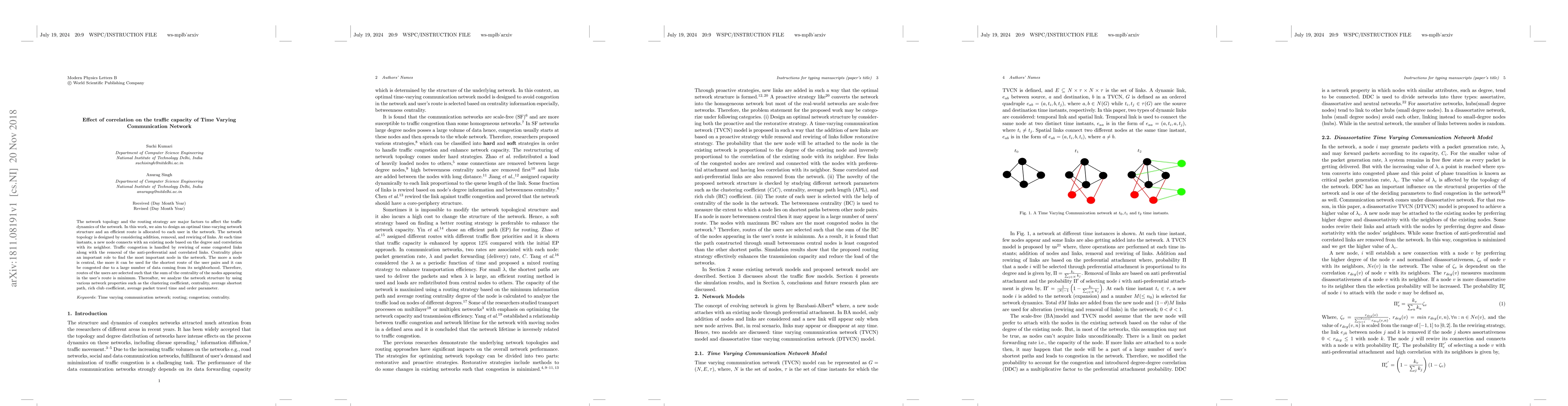 Thumbnail for Effect of correlation on the traffic capacity of Time Varying
  Communication Network