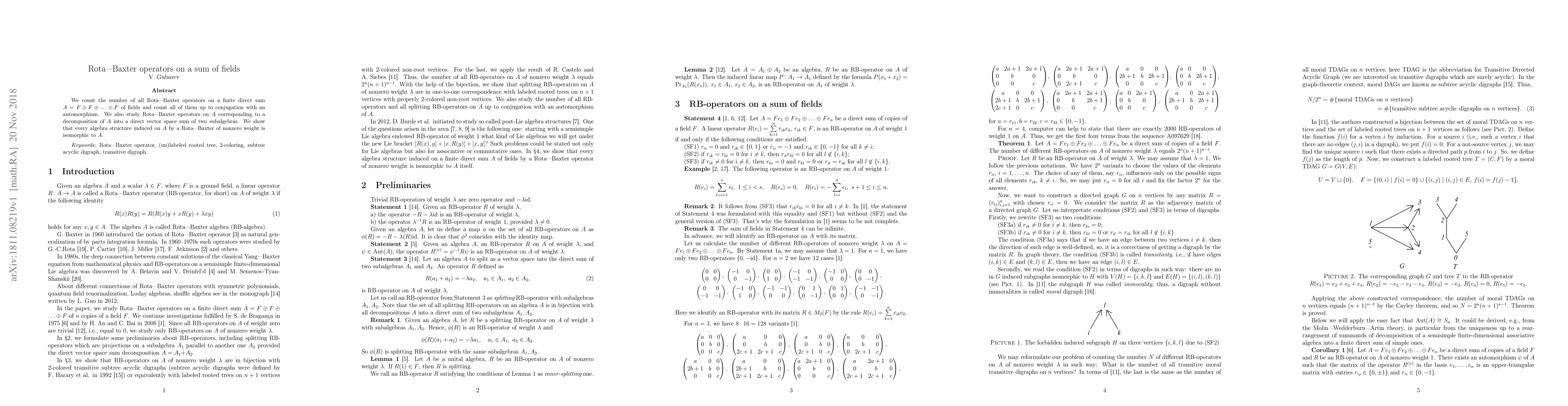 Thumbnail for Rota-Baxter operators on a sum of fields