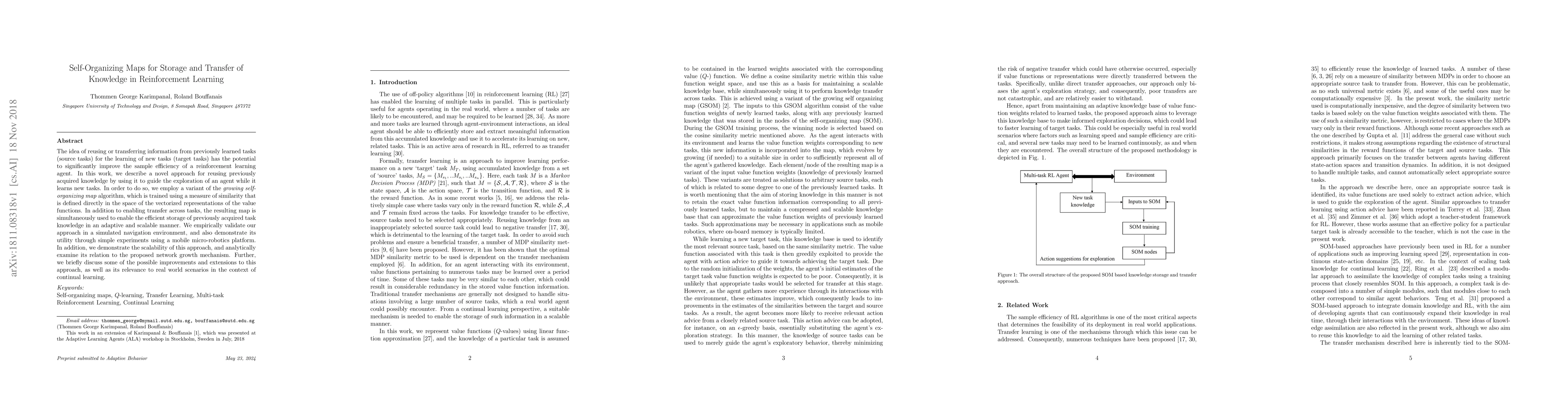 Thumbnail for Self-Organizing Maps for Storage and Transfer of Knowledge in
  Reinforcement Learning