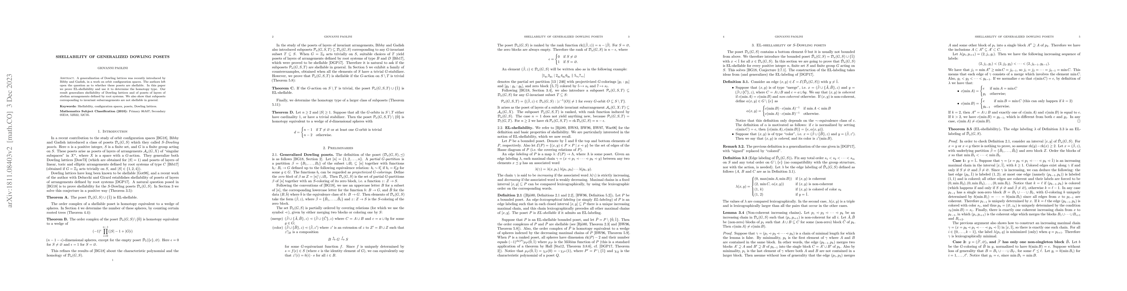 Thumbnail for Shellability of generalized Dowling posets