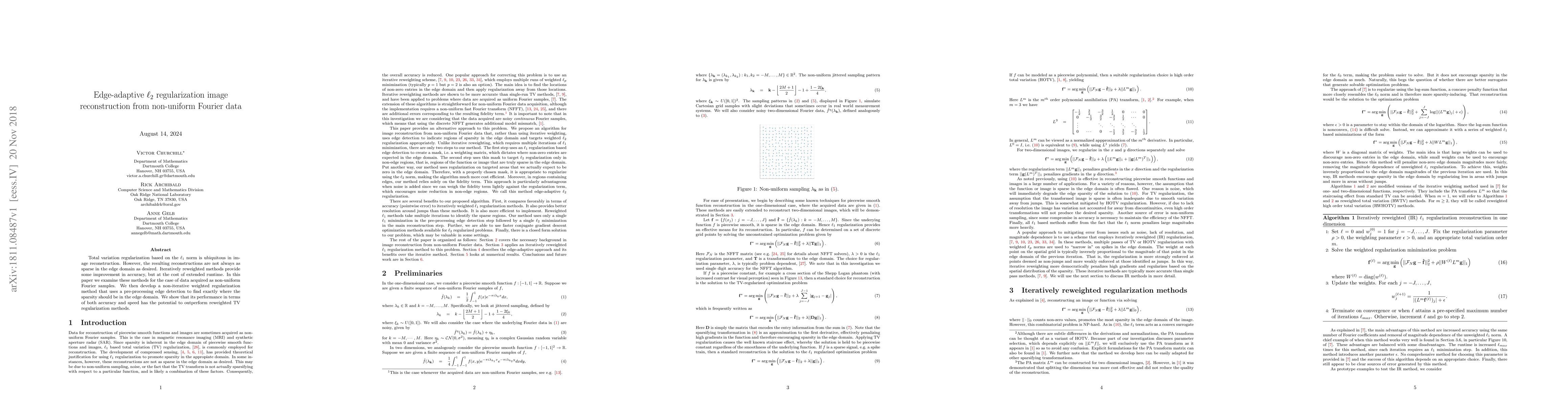 Thumbnail for Edge-adaptive l2 regularization image reconstruction from non-uniform
  Fourier data