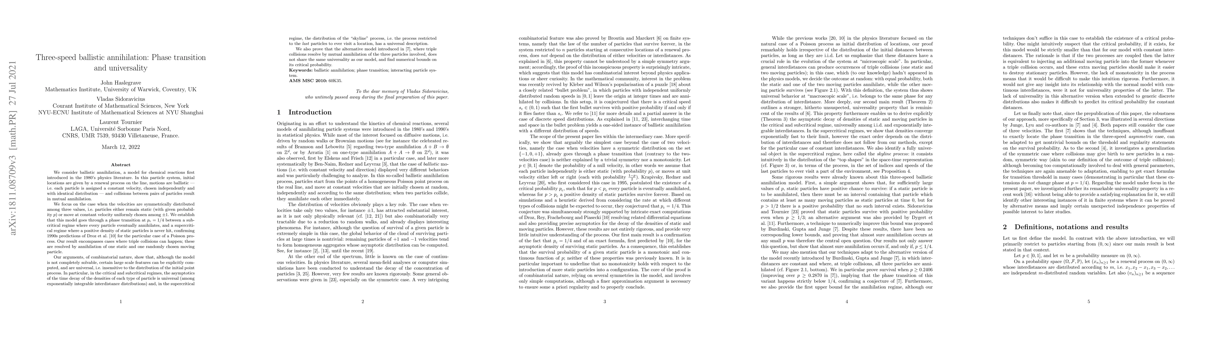Thumbnail for Three-speed ballistic annihilation: phase transition and universality
