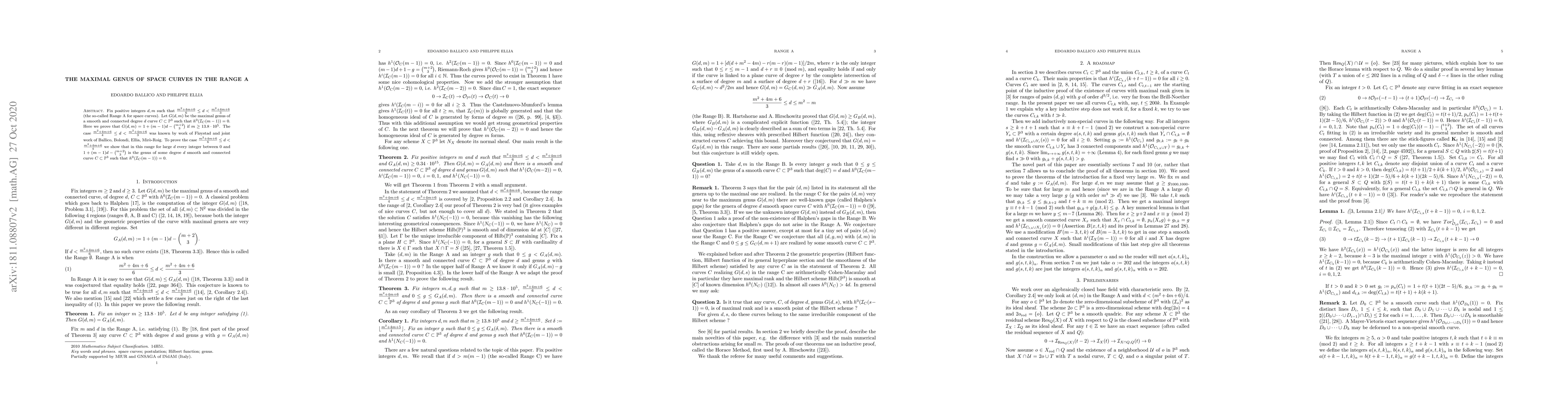 Thumbnail for The maximal genus of space curves in the range A