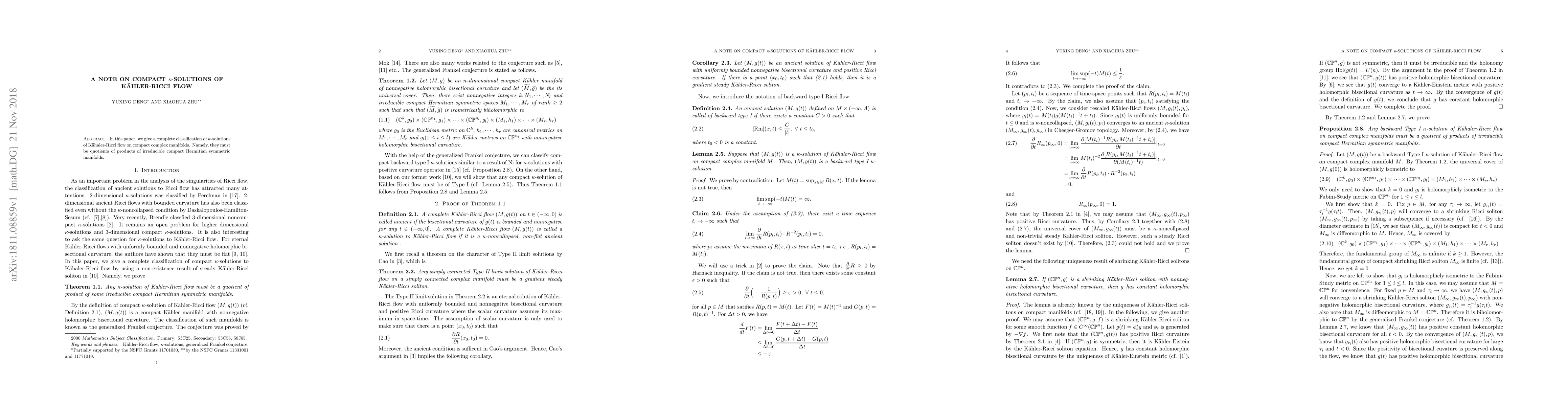 Thumbnail for A note on compact $\kappa$-solutions of K\"{a}hler-Ricci flow
