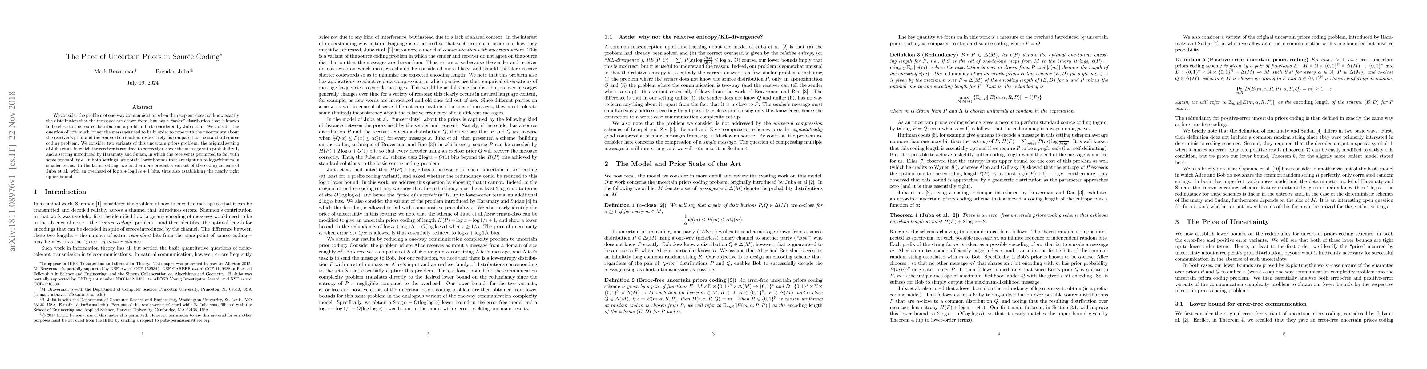 Thumbnail for The Price of Uncertain Priors in Source Coding