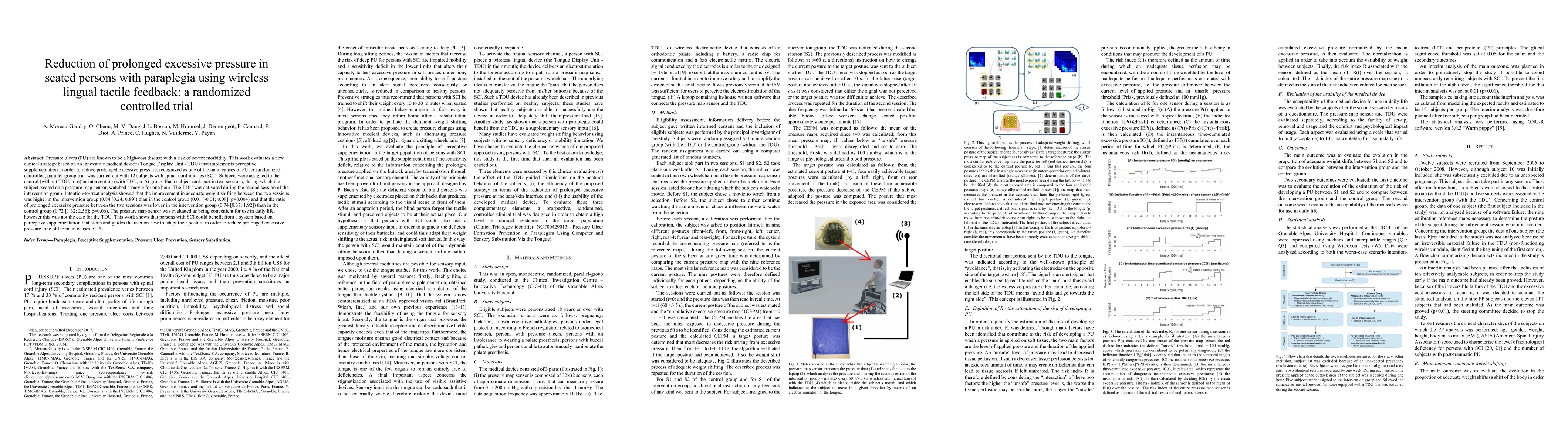 Thumbnail for Reduction of Prolonged Excessive Pressure in Seated Persons With
  Paraplegia Using Wireless Lingual Tactile Feedback: A Randomized Controlled
  Trial