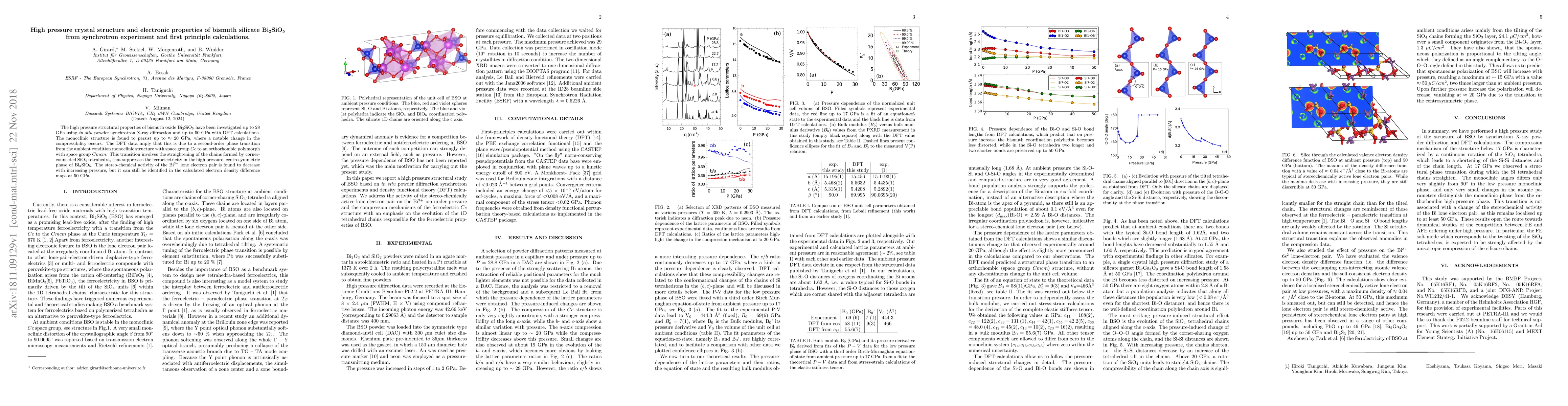 Thumbnail for High pressure crystal structure and electronic properties of bismuth
  silicate Bi2SiO5 from synchrotron experiment and first principle calculations