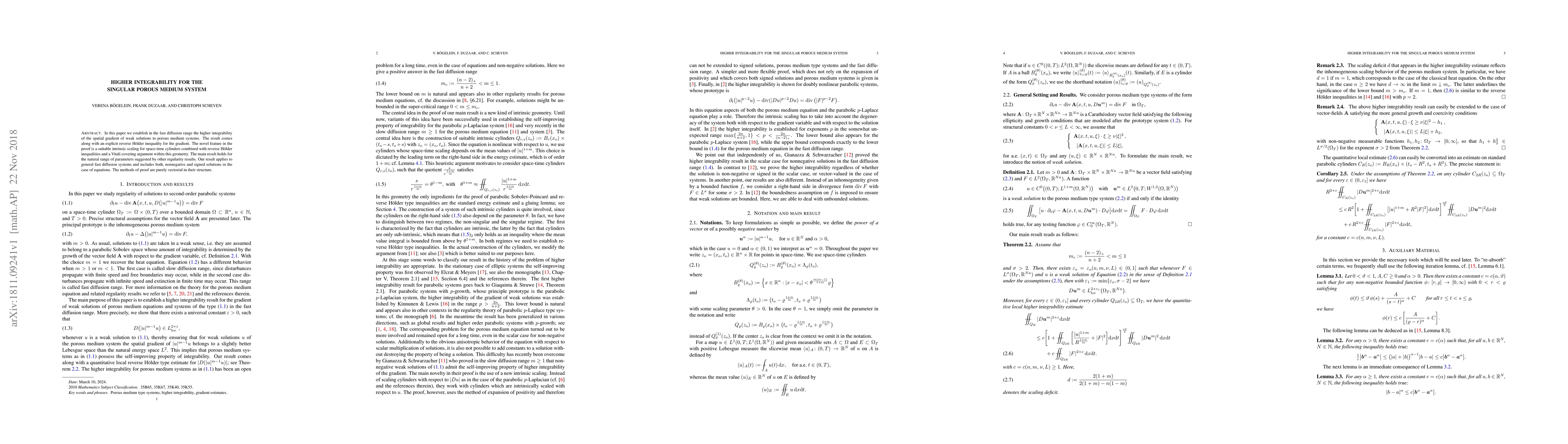 Thumbnail for Higher integrability for the singular porous medium system